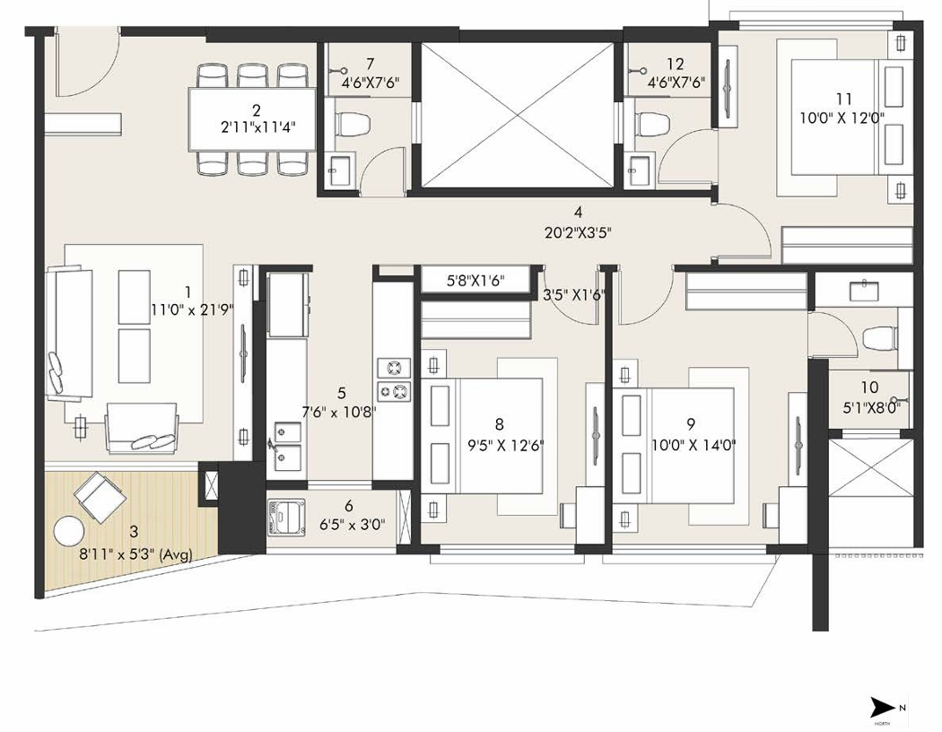 3 BHK Floor Plan